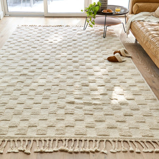 Checkered Berber Rug in Natural Cream Bouclage